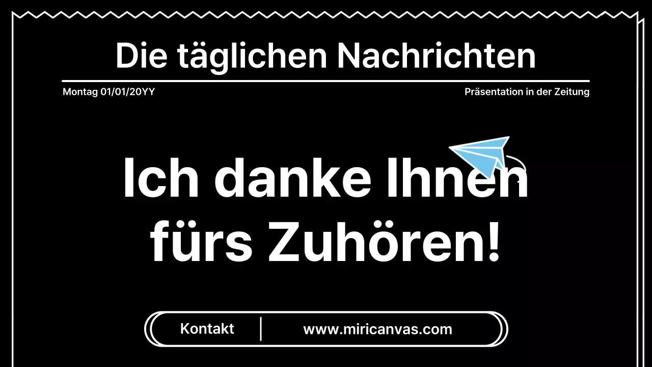 Aufmerksamkeitsstarke Präsentation mit fetten Linien in einem Zeitungskonzept auf schwarzem Hintergrund