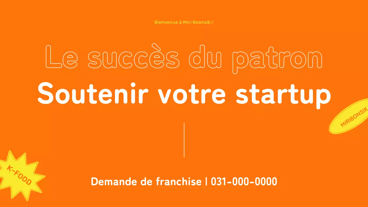 Profil d'une entreprise de restauration avec des accents de couleur orange et jaune et mise en page de photos