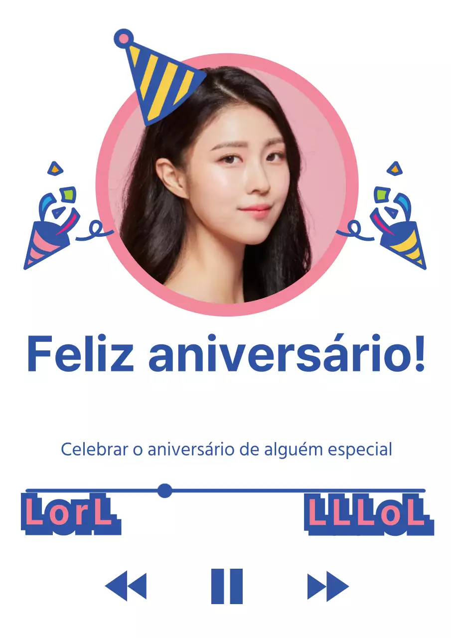 Mensagem de feliz aniversário com um conceito de leitor de música com uma ilustração de um adereço de festa azul