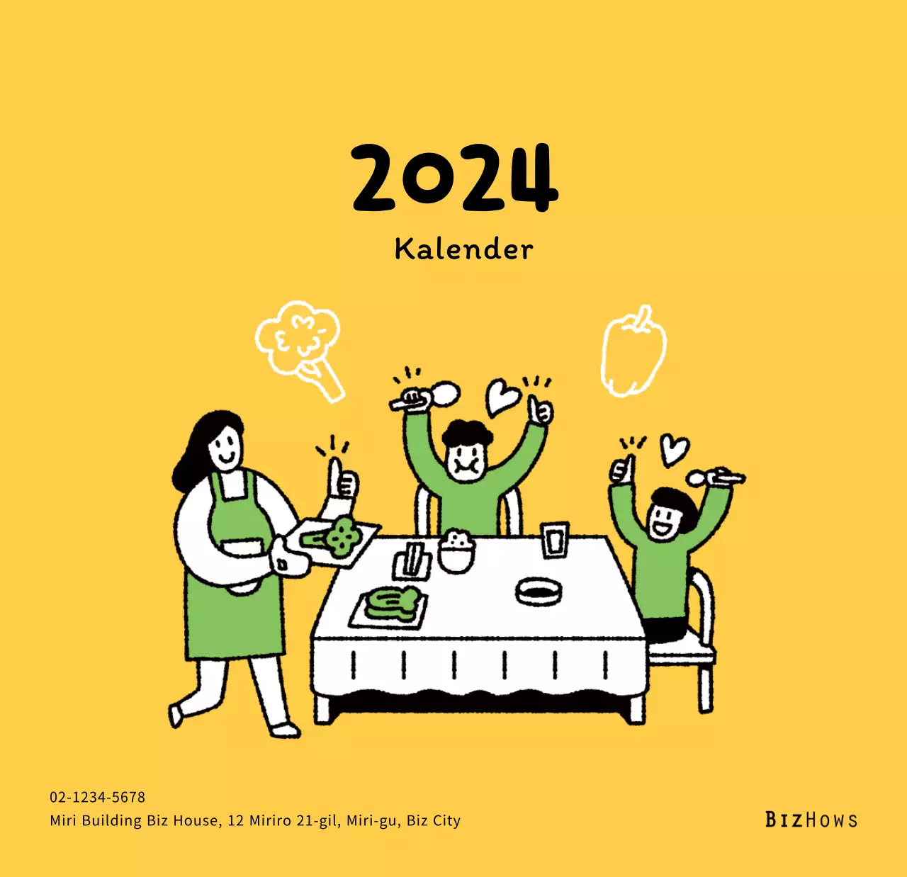 Neujahrskalender mit niedlichen Illustrationen