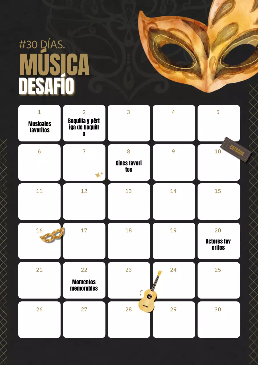 Póster del clásico reto musical de 30 días en marrón