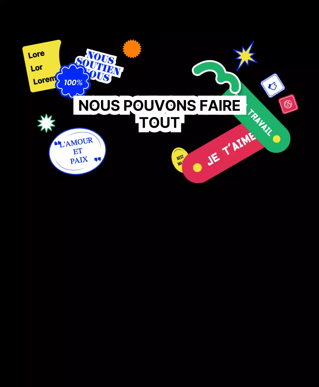 T-shirts de groupe avec texte et icônes colorés