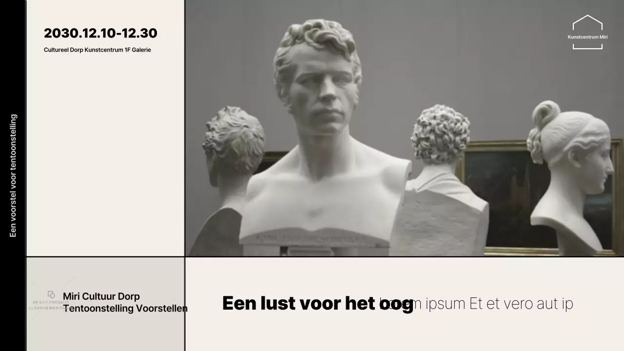 Tentoonstellingsvoorstel met beige-zwarte rasteraccenten
