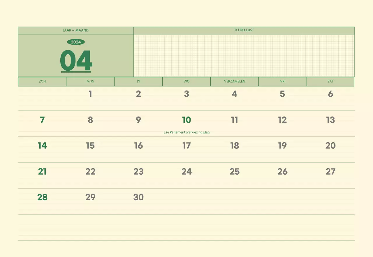 SAT D-day notitieblok concept wandkalender in groen en lichtgeel