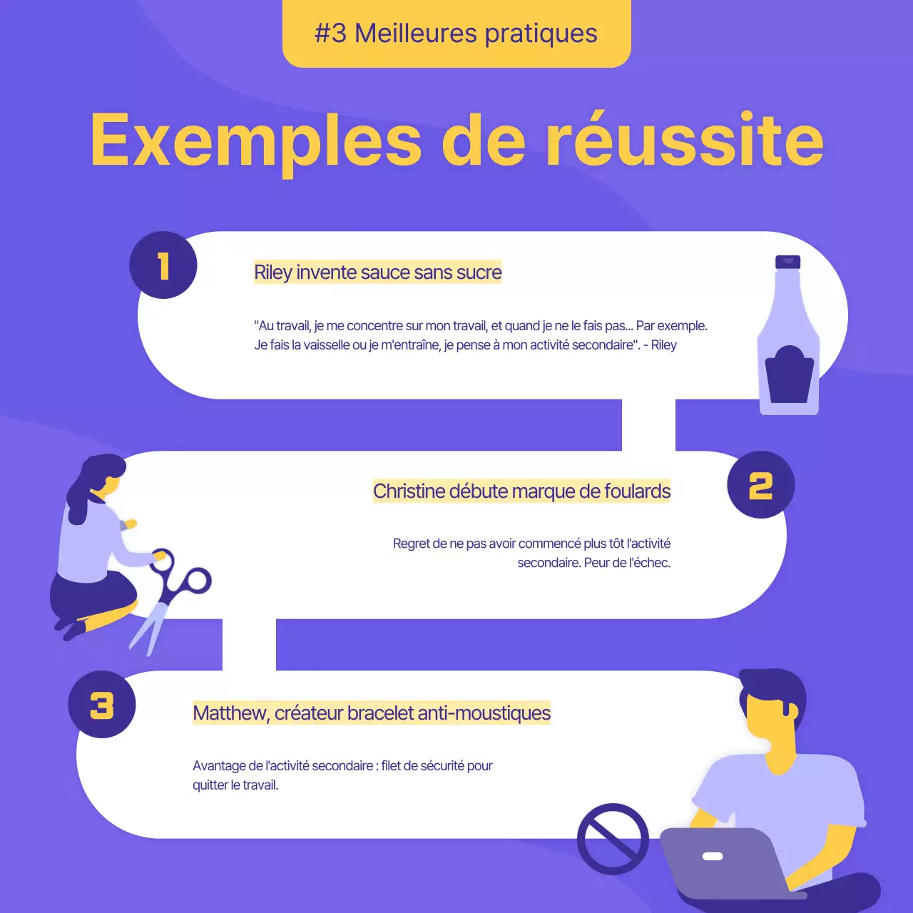 violet jaune illustration développement personnel projet de côté cardnews