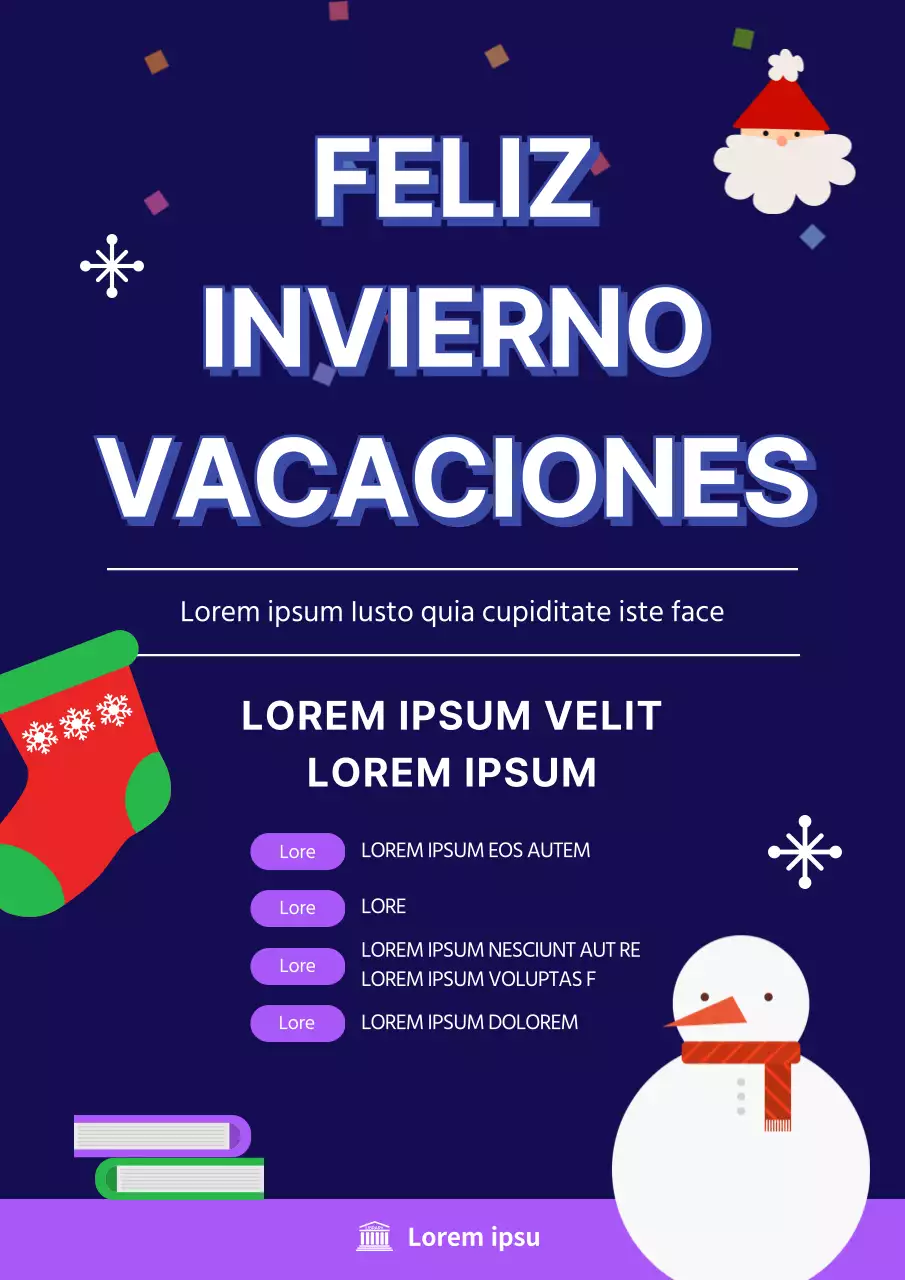Un invernal programa ilustrado de vacaciones escolares en azul marino