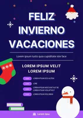 Un invernal programa ilustrado de vacaciones escolares en azul marino