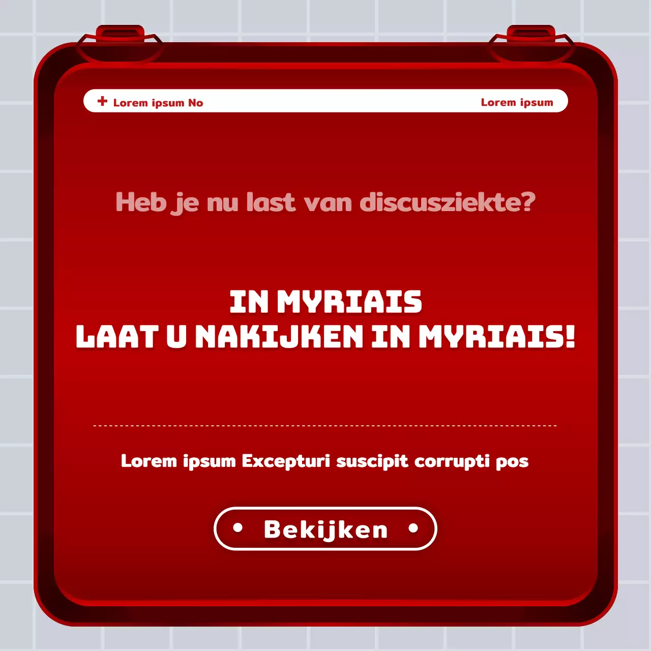 Rood-wit ijzeren verbanddoos concept Lumbale disc informatie en ziekenhuispromotie