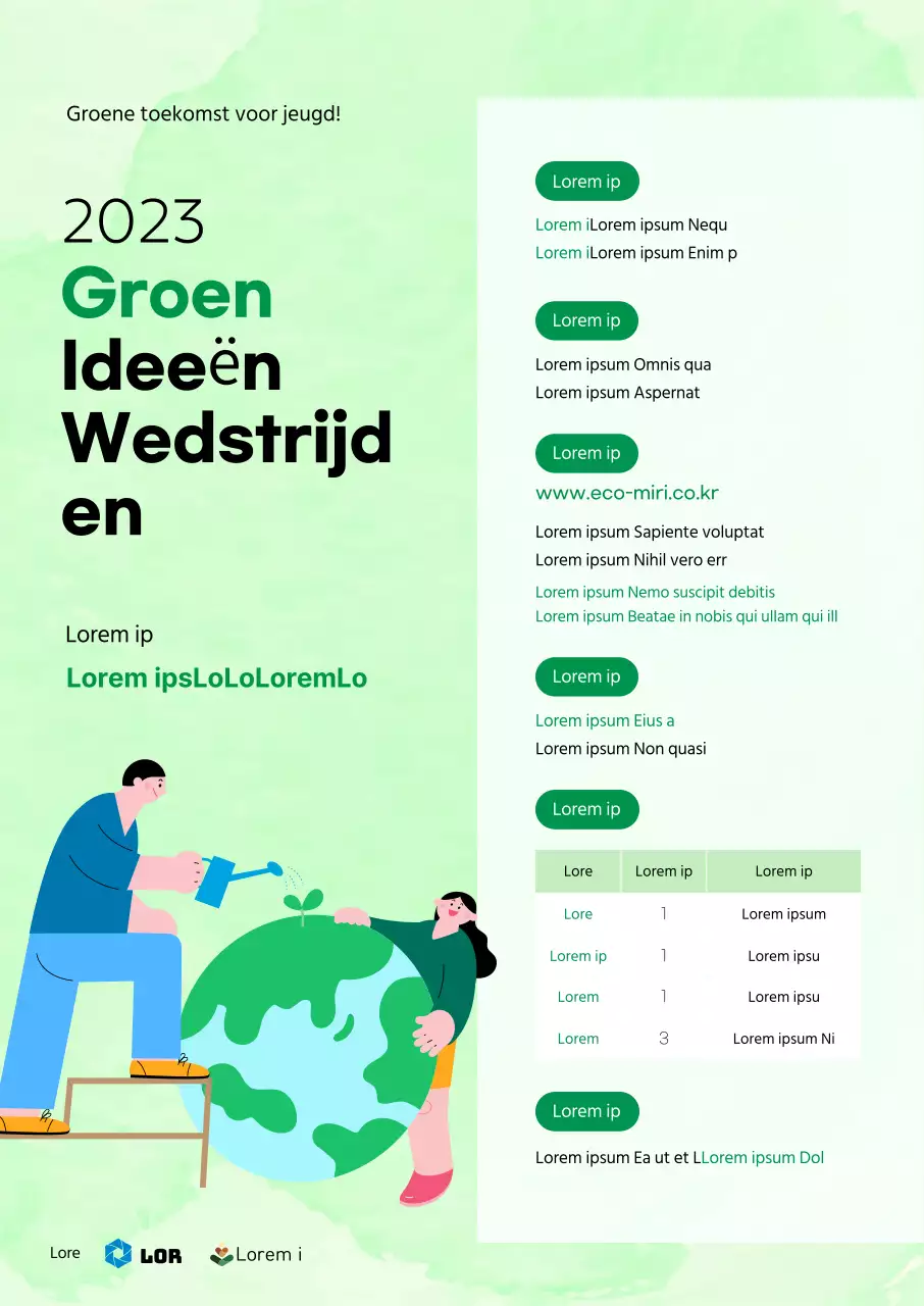 Werfactiviteiten met milieu-illustraties op een lichtgroene achtergrond