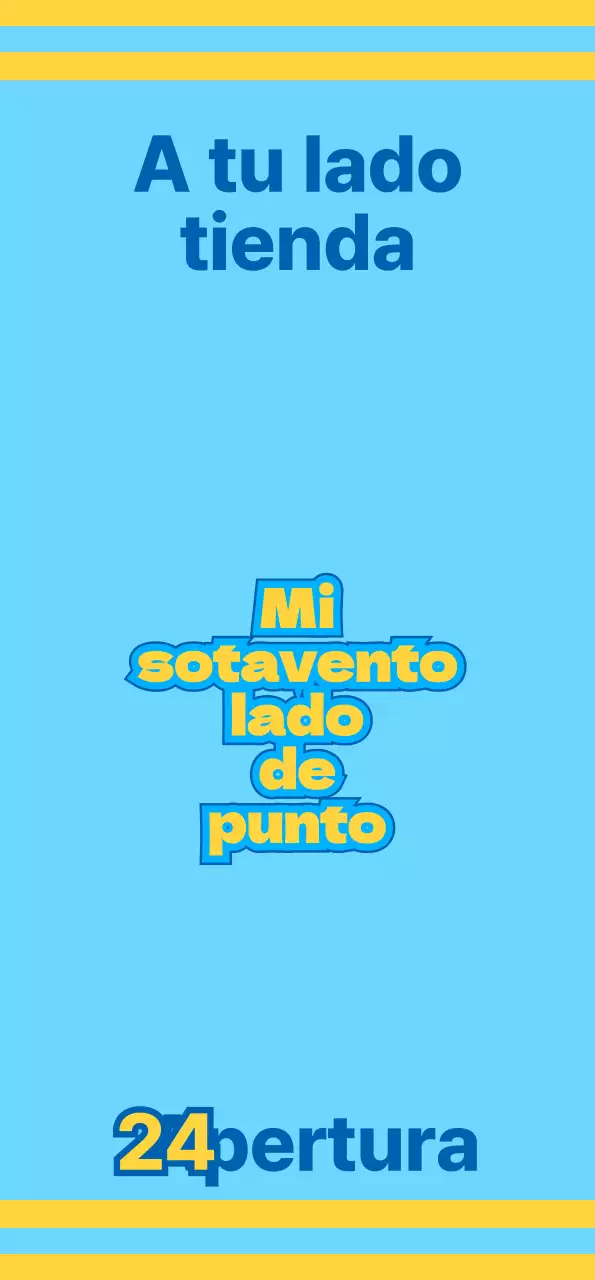 Tiendas de comestibles con iconos azules y amarillos que promocionan sus diversos servicios.