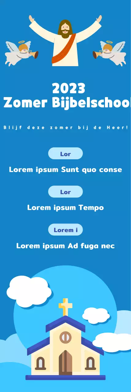 Zomerbijbelschool tegen een kraakheldere blauwe zomerlucht