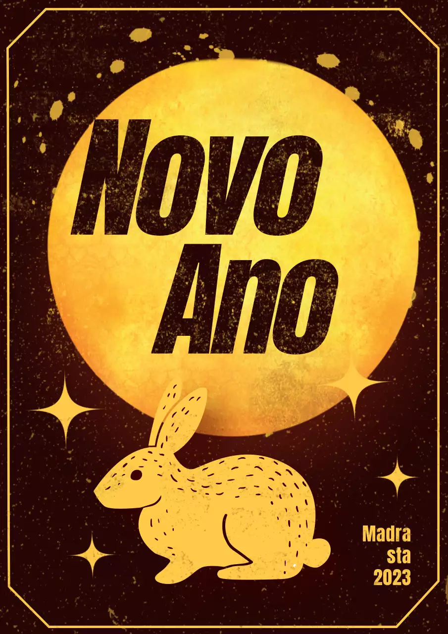 Cartão de felicitações de Ano Novo em castanho e amarelo