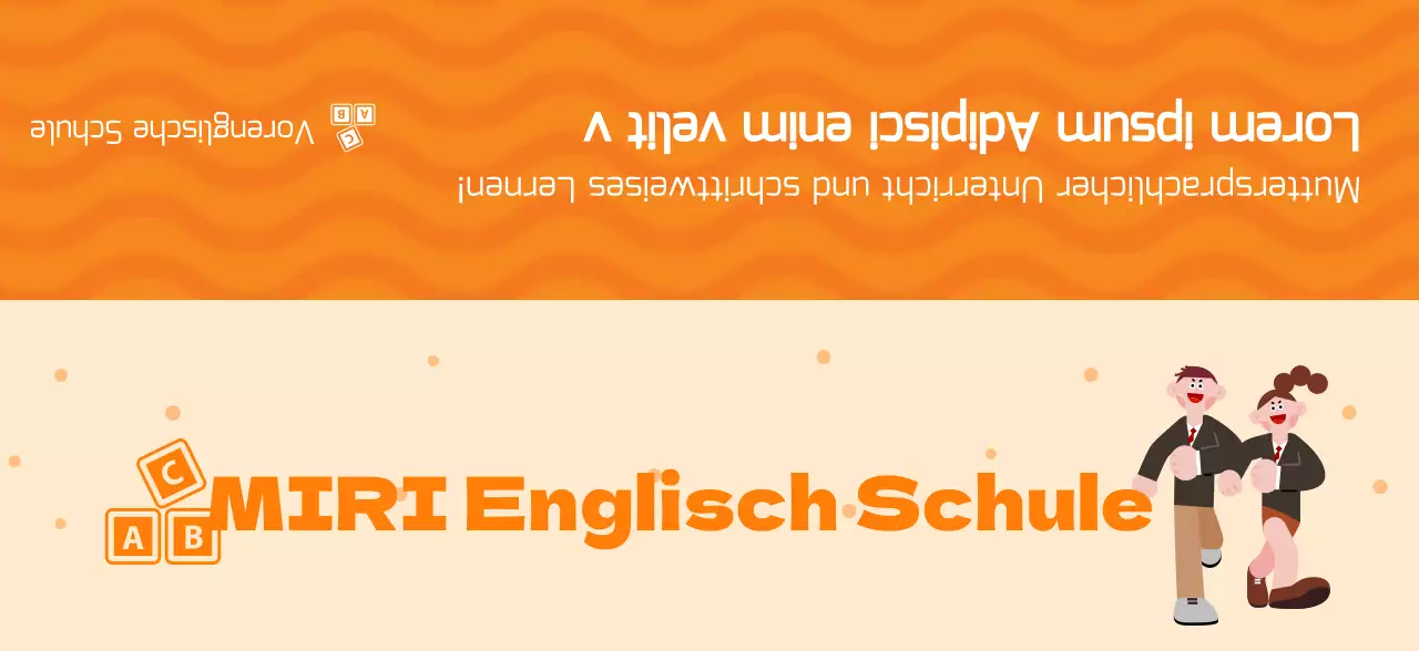 Bewerben Sie eine englische Sprachschule mit einer Illustration von Schülern in orangefarbenen Uniformen.