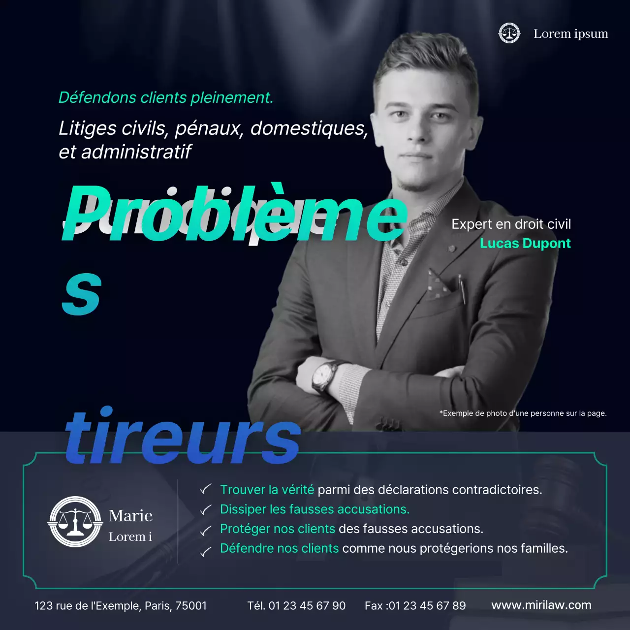 Thème avocat moderne et simple en bleu clair et bleu marine