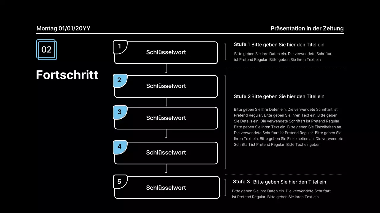 Aufmerksamkeitsstarke Präsentation mit fetten Linien in einem Zeitungskonzept auf schwarzem Hintergrund