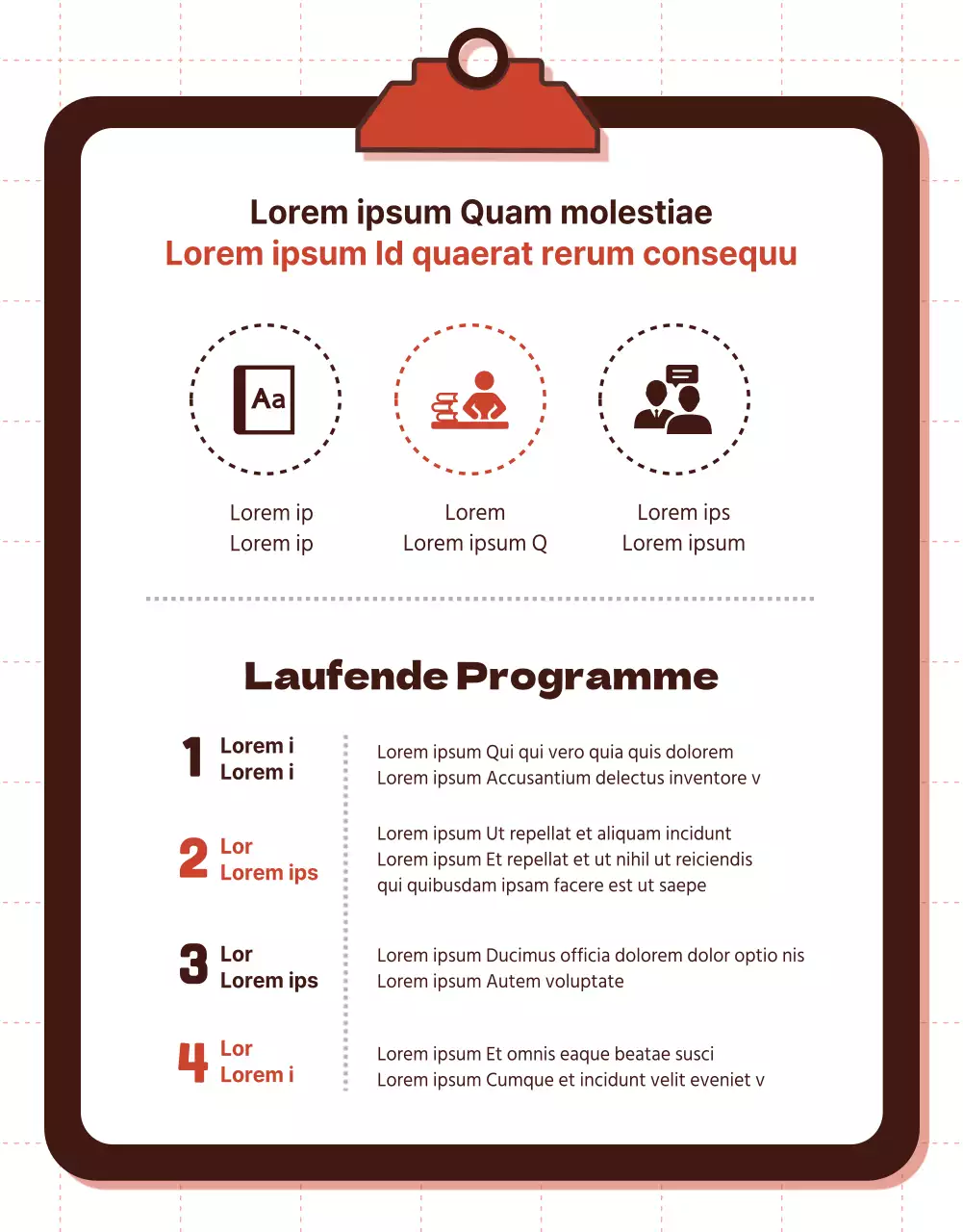 Informationsseite zum Programm für persönliche Entwicklung mit roten Punkten