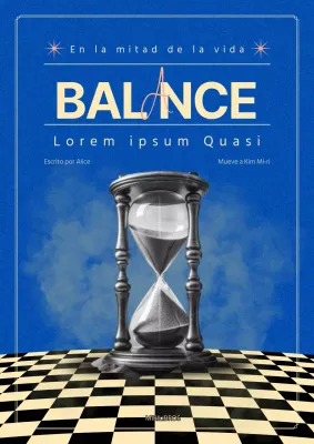 Portada de libro de autoayuda con tablero de ajedrez azul en forma de reloj de arena
