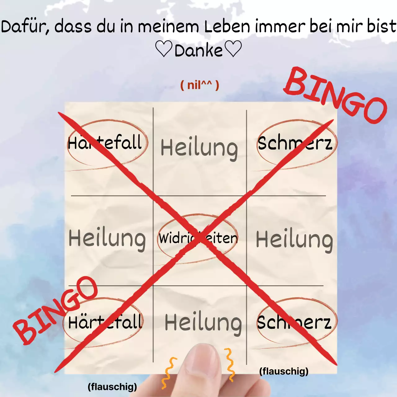 Trials and Tribulations, eine lustige Version von Bingo auf gelbem Papier