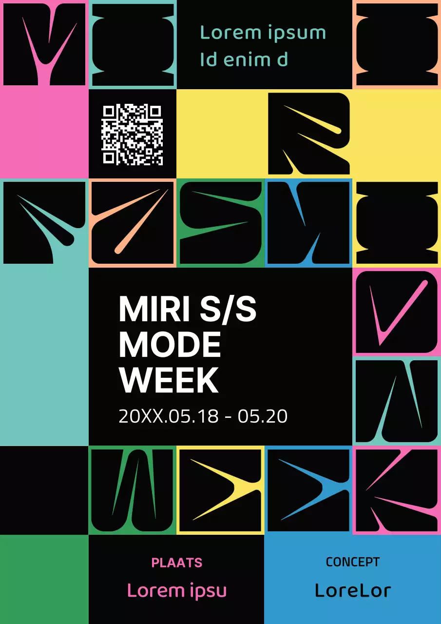 Fashion week-evenementen met kleurrijke, op de catwalk geïnspireerde vormen