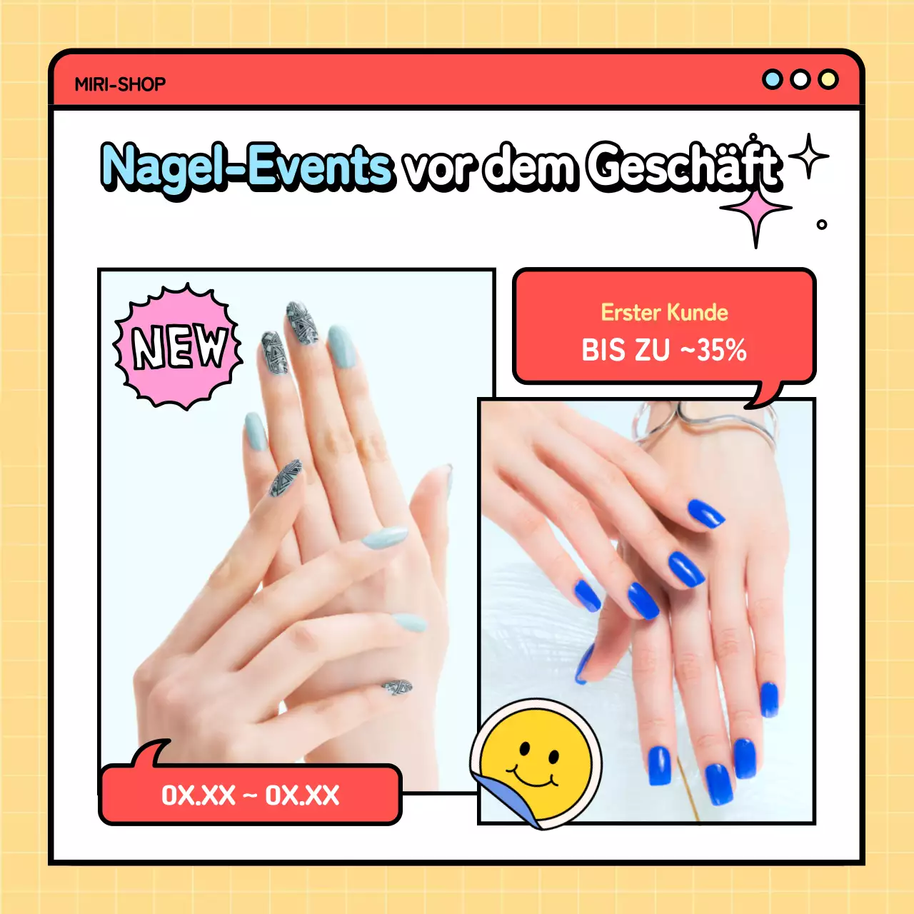Nailart Hand auf gelbem Hintergrund