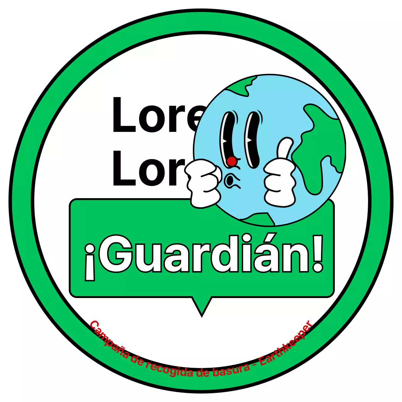 Promociona una campaña medioambiental con una simpática ilustración de la Tierra en blanco y verde.