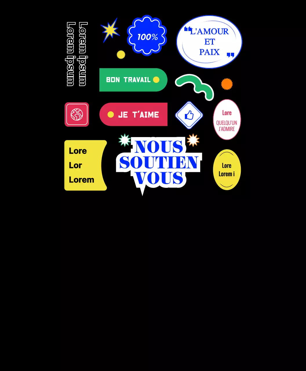 T-shirts de groupe avec texte et icônes colorés