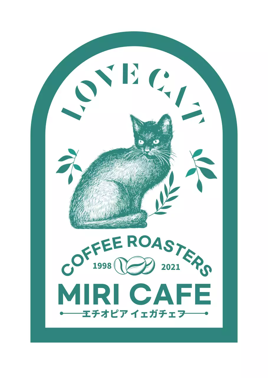 アーチ型の猫カフェのロゴ