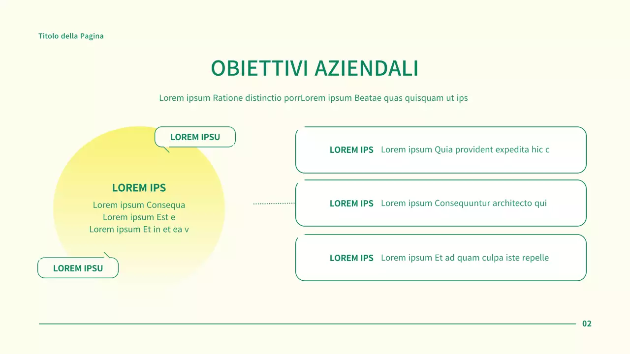 Presentazione di un progetto aziendale semplice con punti verdi cerchiati