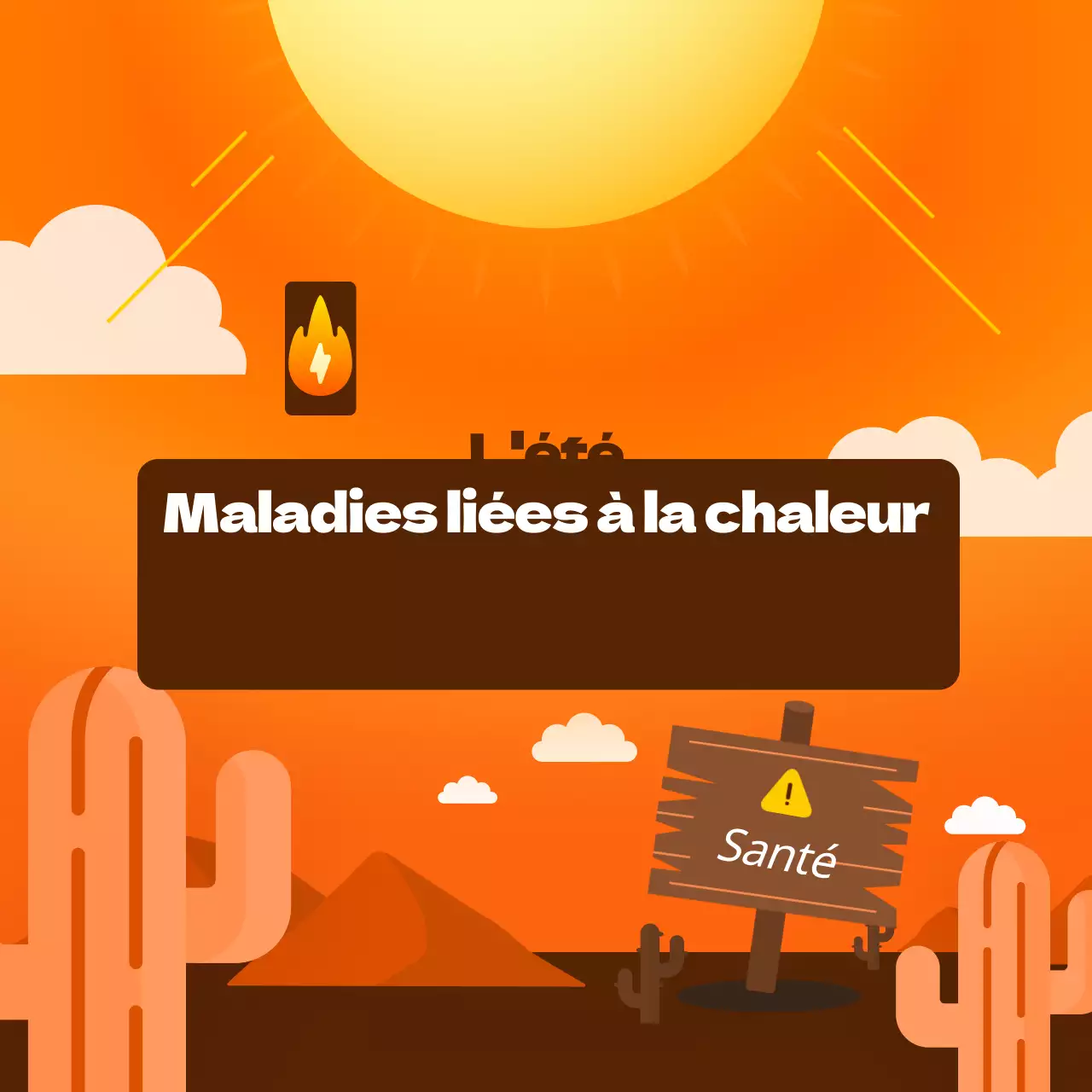 Un style d'illustration fort en orange et brun Attention aux maladies liées à la chaleur pendant la canicule