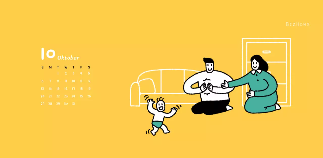 Nieuwjaarskalender met schattige lijnillustraties