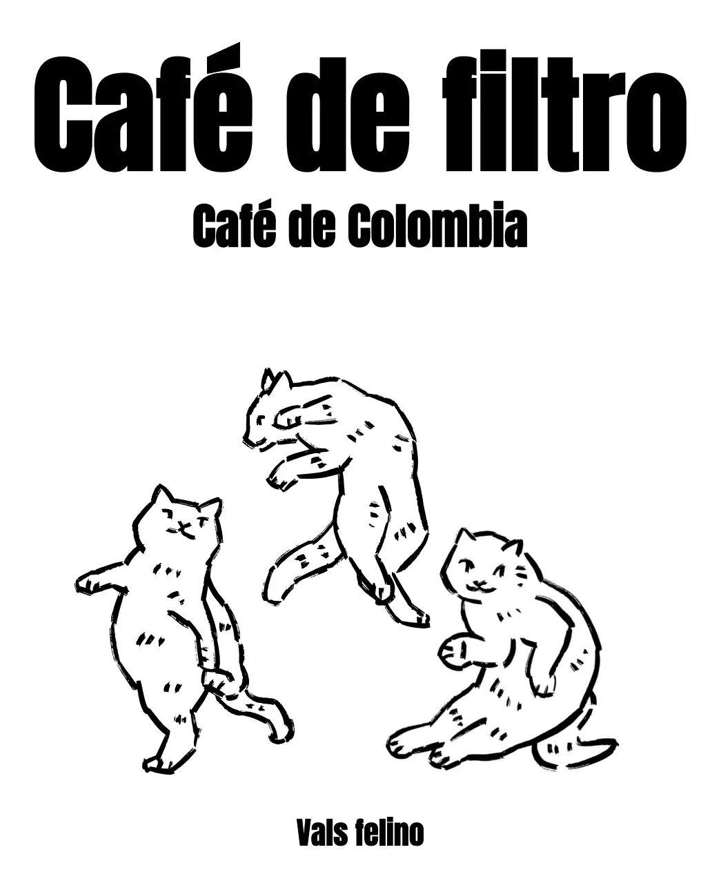 Diseño sencillo con una ilustración de un gato en negro que parece dibujado