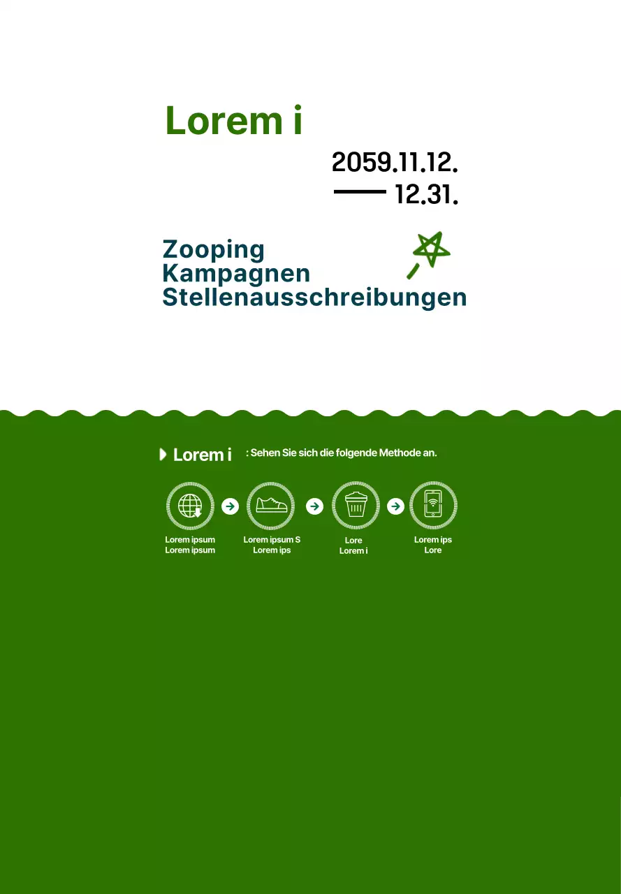 Eine einfache und niedliche Kampagne im Illustrationsstil in Marineblau und Grün.