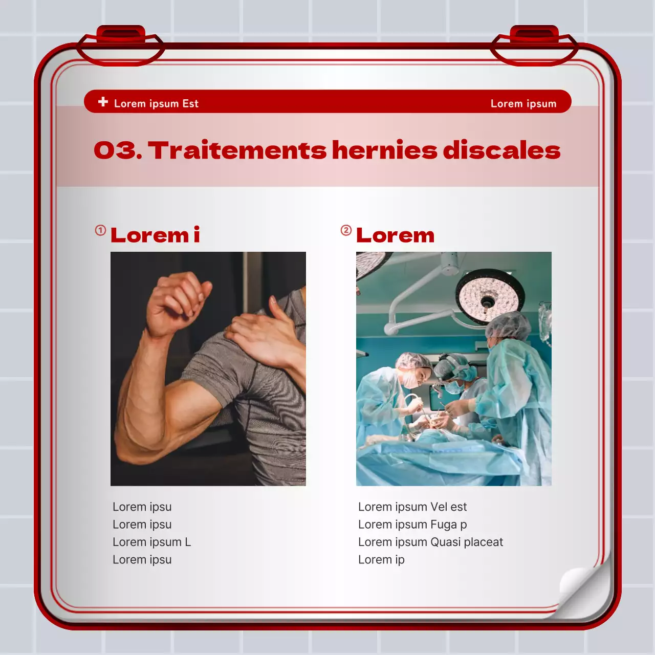 Concept de trousse de secours en fer rouge et blanc Information sur le disque lombaire et promotion de l'hôpital