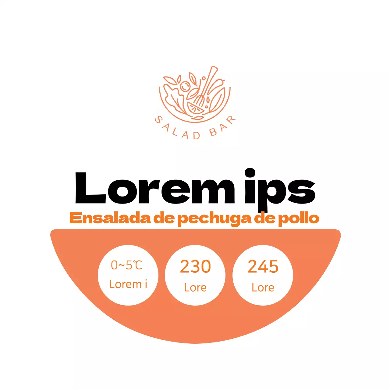Etiquetas de ensalada de pechuga de pollo blanca y naranja