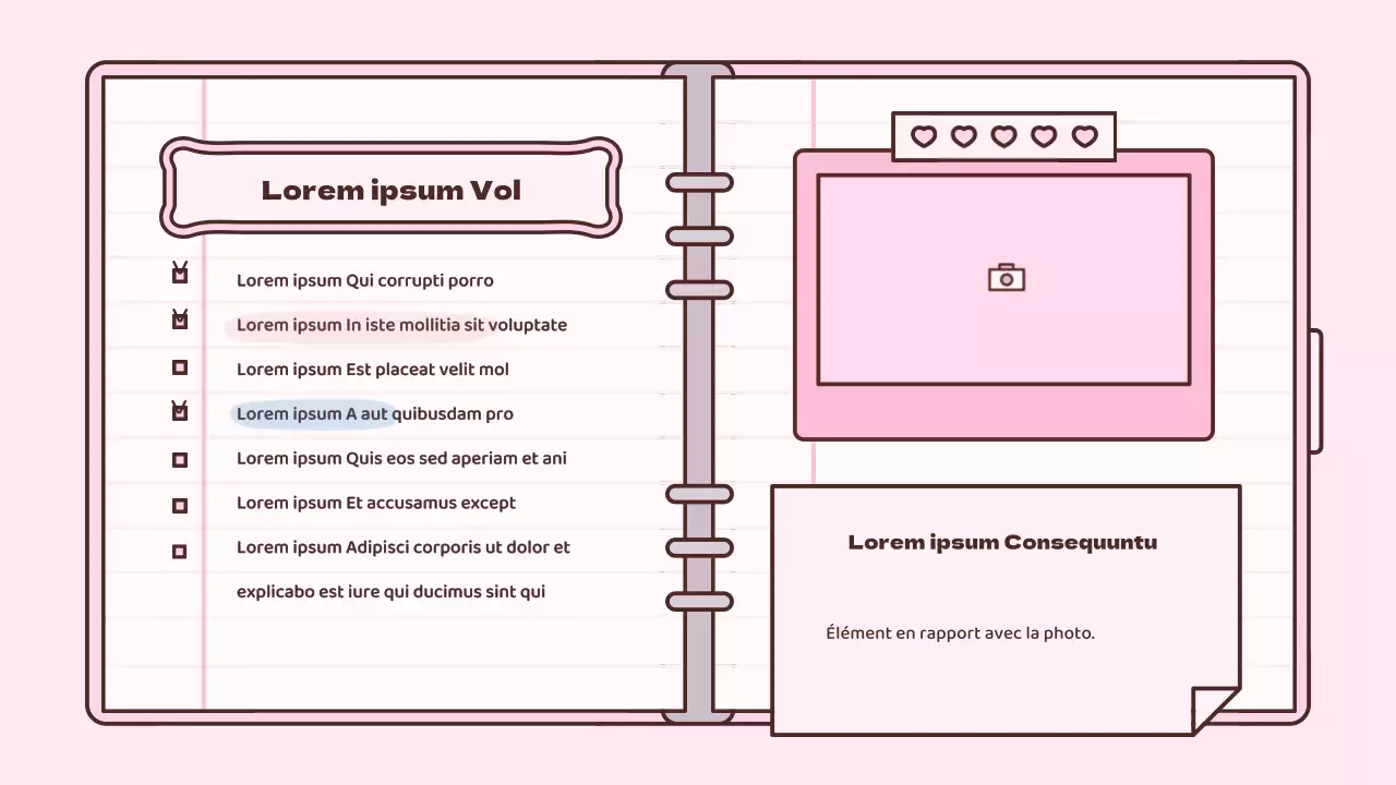 Kit de présentation du concept d'agenda mignon en rose
