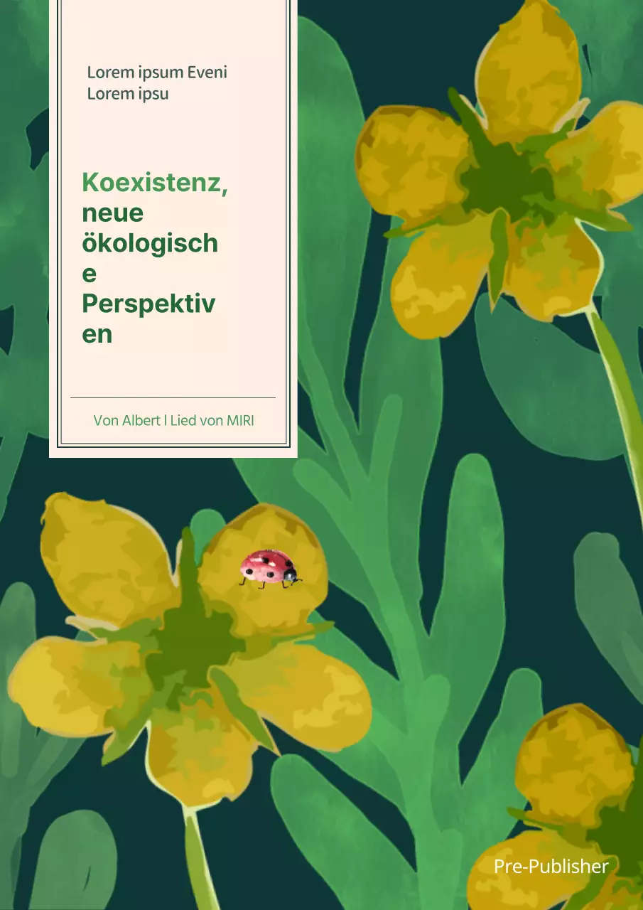 Umschlag eines ökologischen Leitfadens für Blumen und Insekten, Aquarell in grünlich-gelber Farbe.