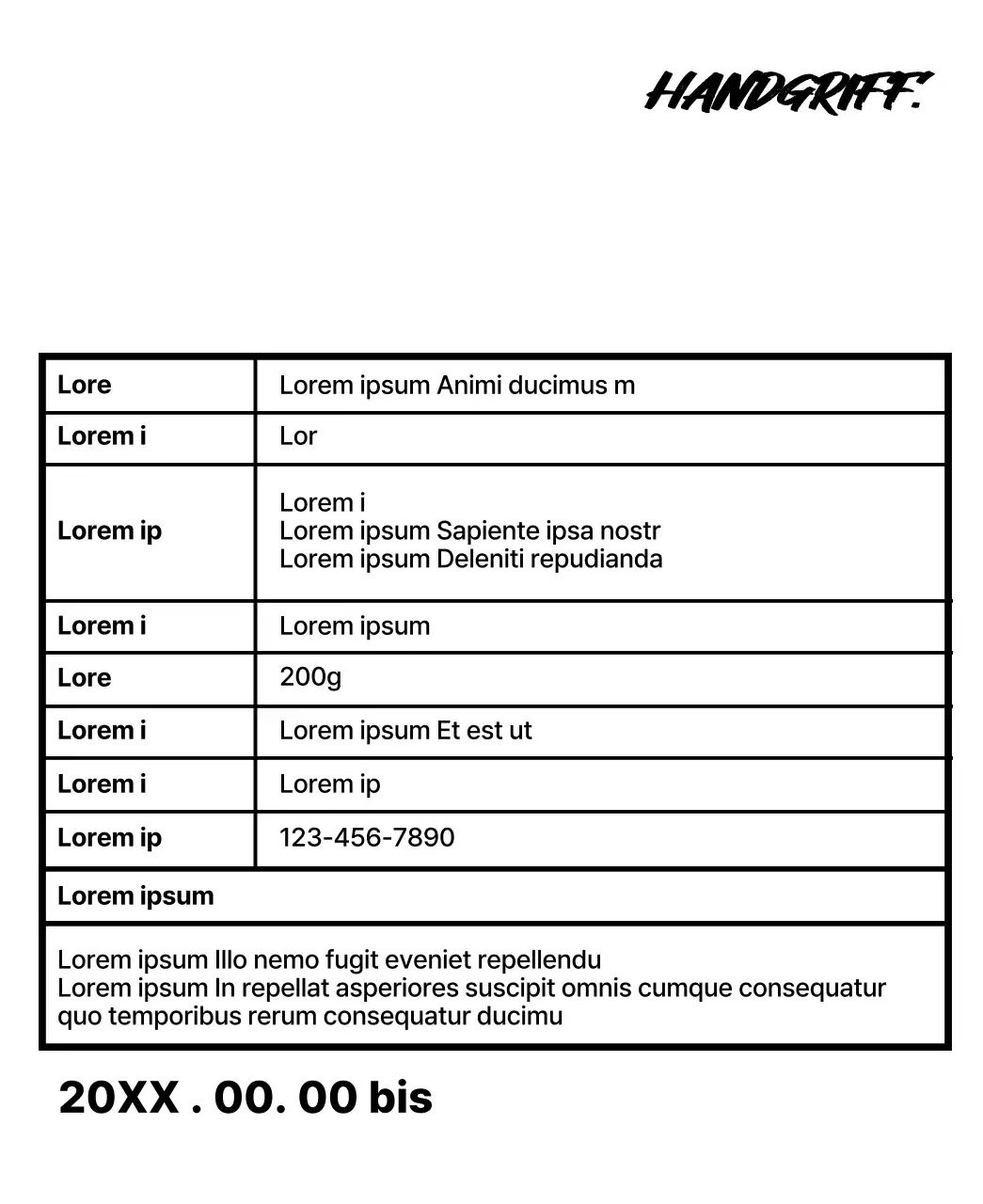 Design mit Bohnenbeschreibungen, die mit schwarzem, grobem handgeschriebenem Text akzentuiert sind