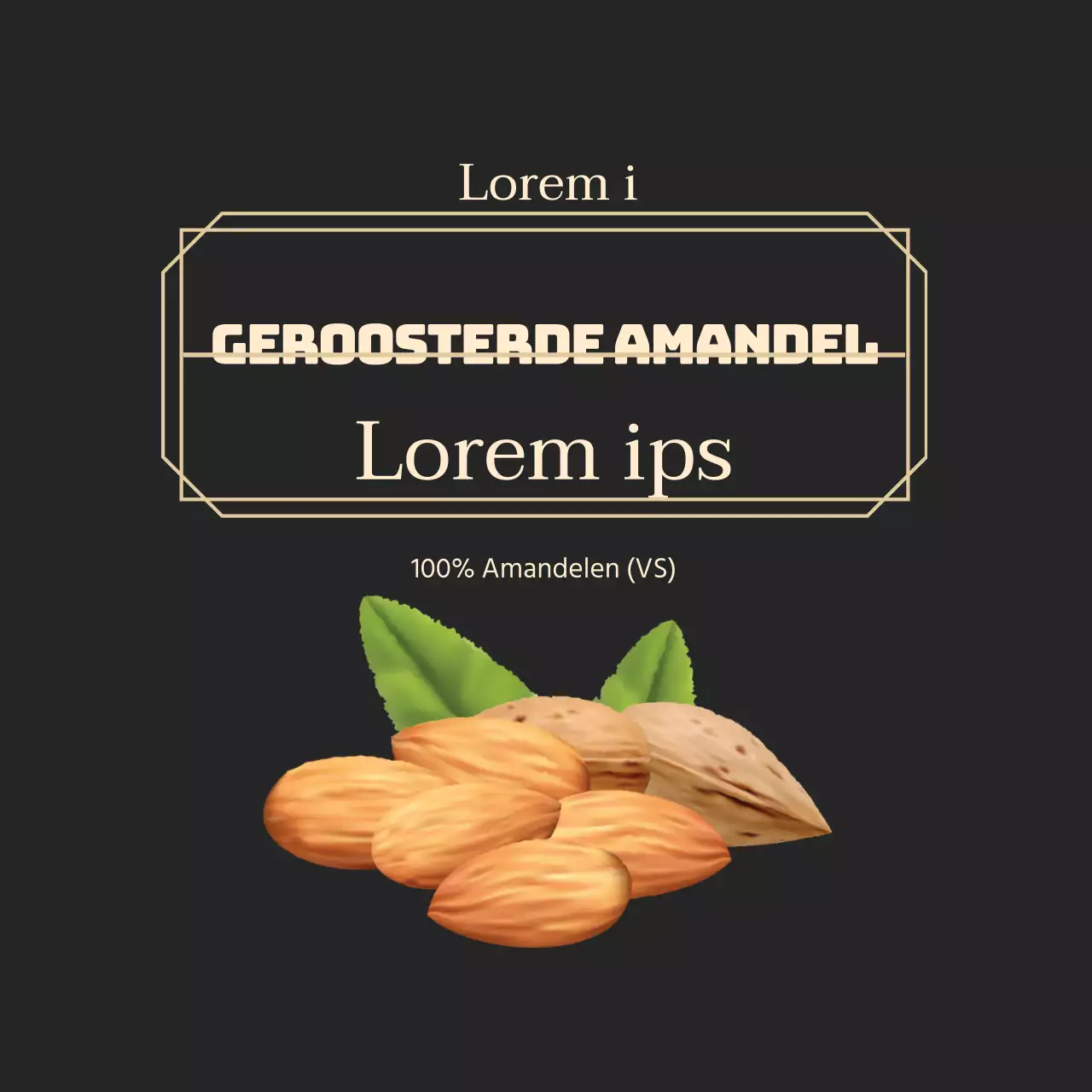 Voedingsetiket met zwart gouden frame voor noten