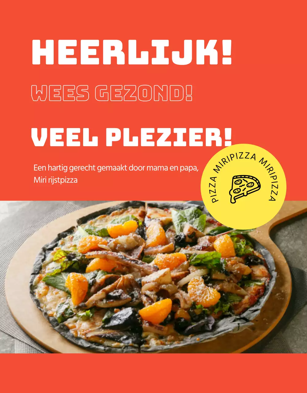 Oranje en elleboogkleurige pizza financiering details
