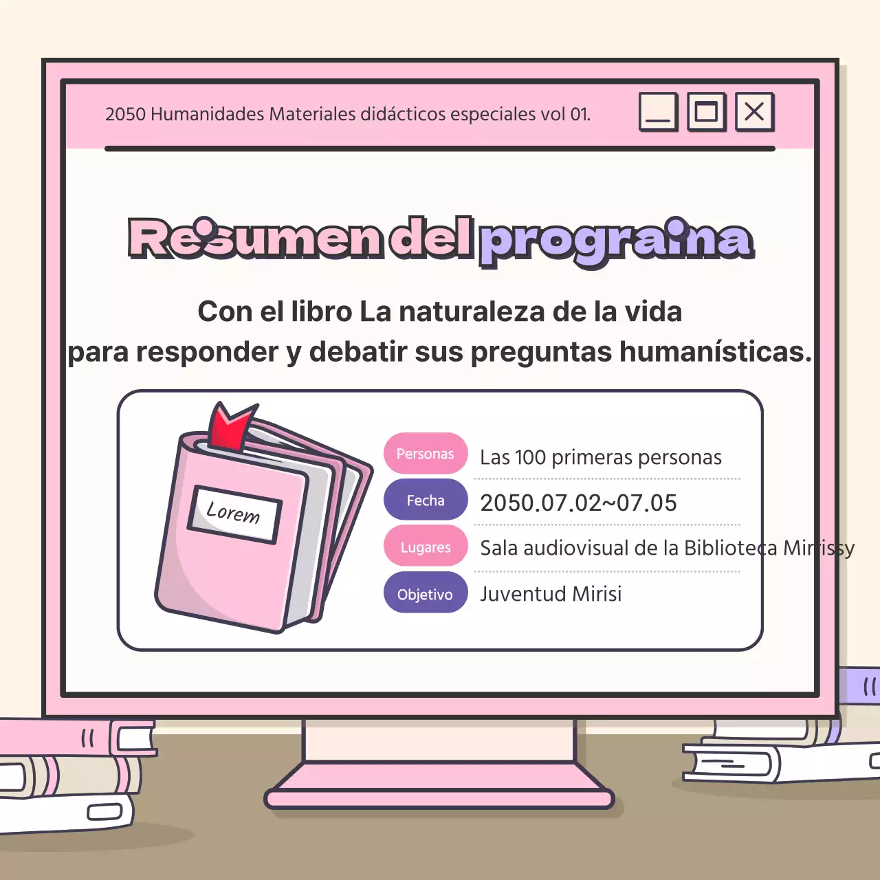 Un bonito concepto para una conferencia de humanidades con acentos rosa-morado