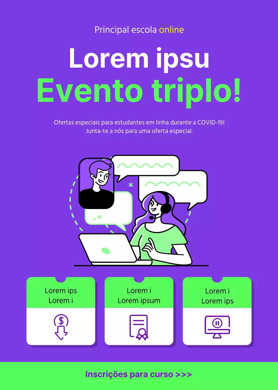 Descontos nos cursos em verde-púrpura
