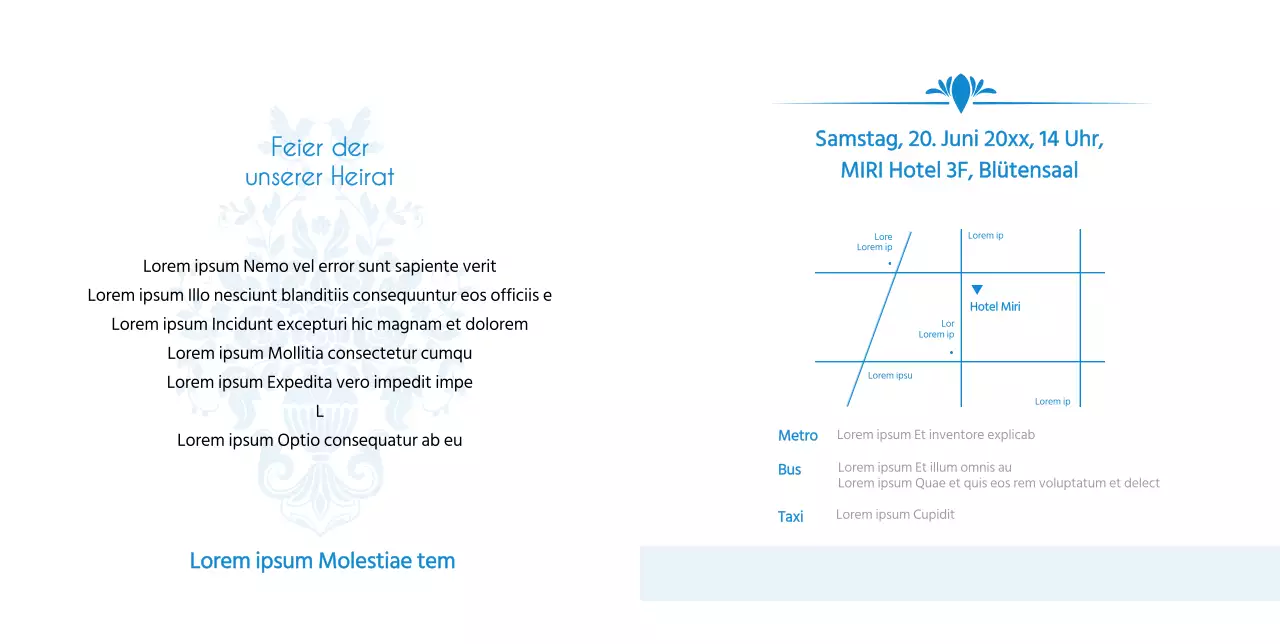Barocke Hochzeitseinladung in Blau
