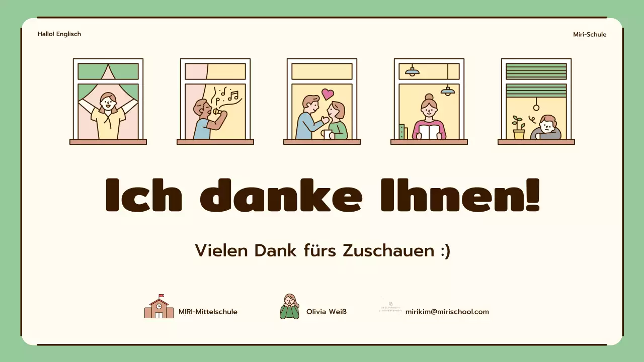 Englischunterricht mit niedlichen Illustrationen in Beige und Grün