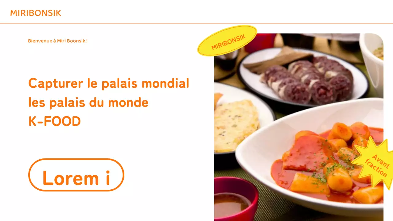 Profil d'une entreprise de restauration avec des accents de couleur orange et jaune et mise en page de photos
