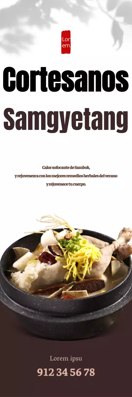 Promocione Samgyetang con un aspecto limpio sobre fondo blanco