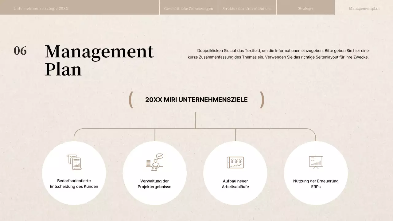Geschäftsstrategiebericht mit beiger Papierstruktur
