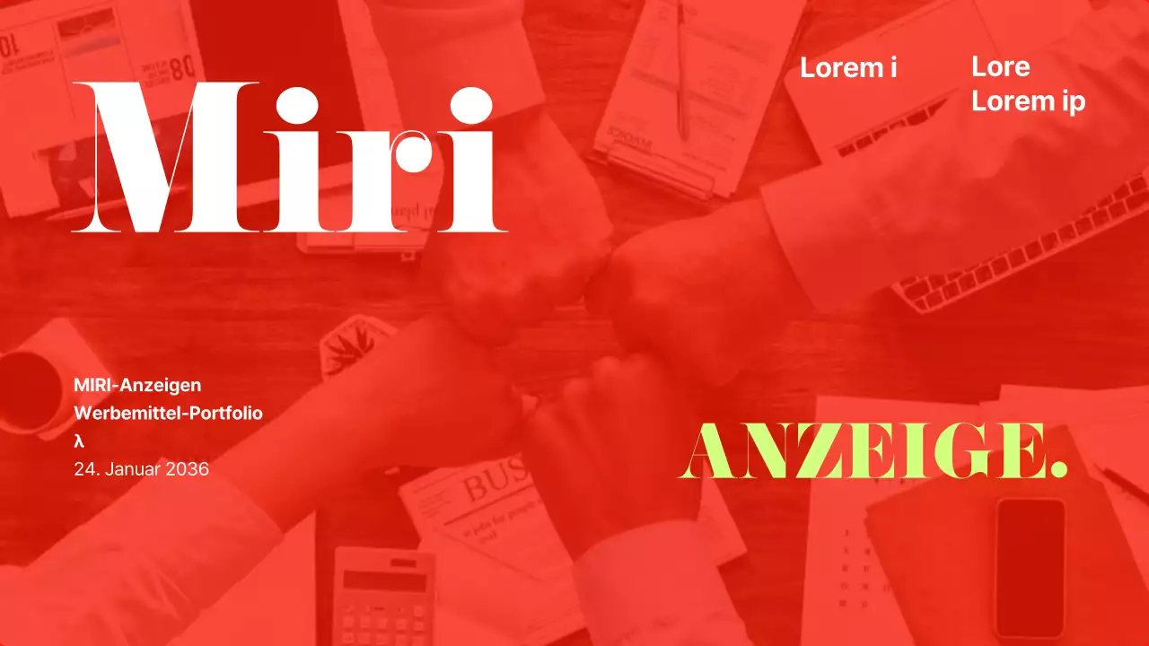 Modern gestaltete Geschäftsanzeige in Rot und Chartreuse