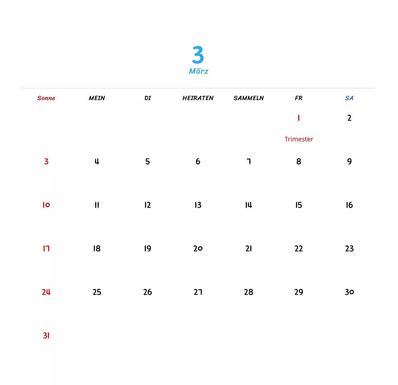 Neujahrskalender mit niedlichen Illustrationen