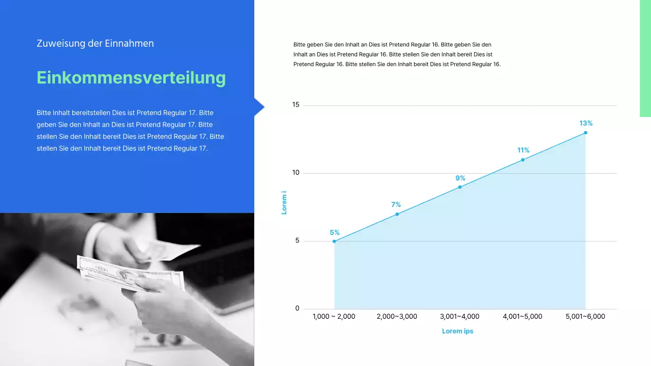 Blaue mintfarbene Präsentation eines Angebots für ausgelagerte Produktionsdienstleistungen