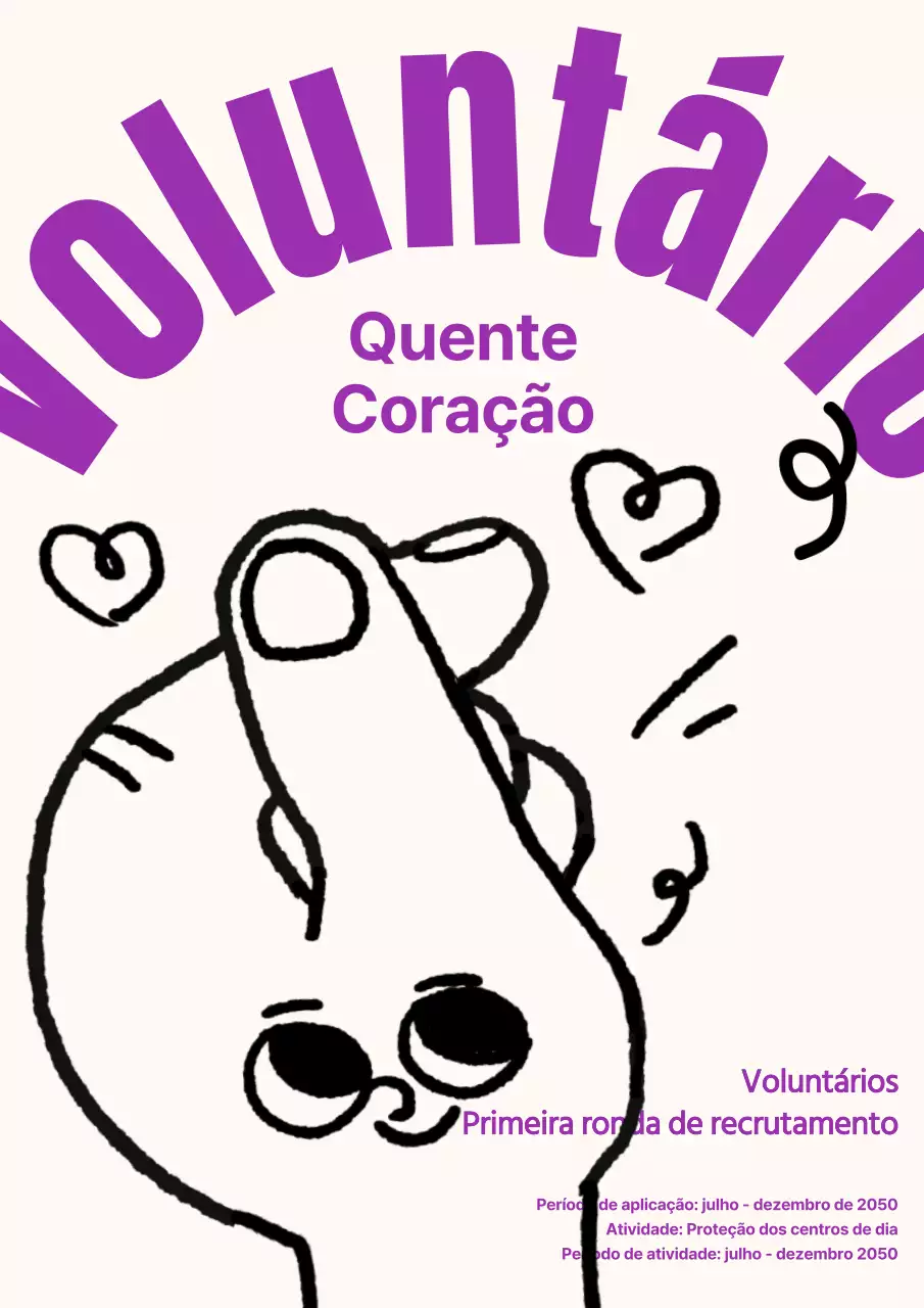 Cartaz de recrutamento de voluntários com corações desenhados à mão